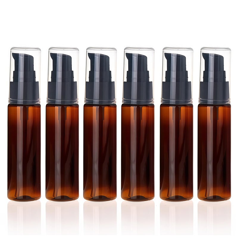 SYBL 6Pcs 30ml/1oz Empty Refillable Plastic Lotion Pump Bottles Portable Cosmetic Makeup Sample Storage container Vial Pot For Shower Gel Shampoo Toiletries Liquid(Brown) - Image 1